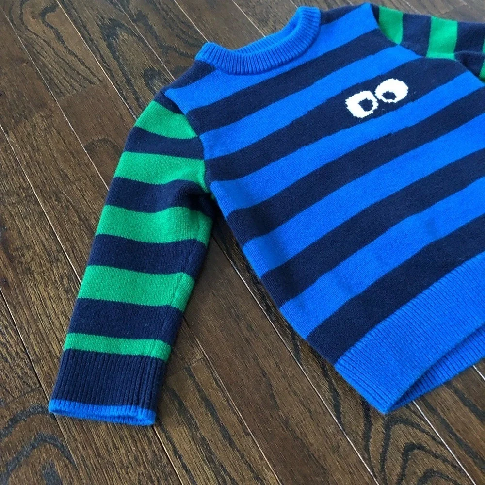baby Gap Toddler Boys 2/2T Halloween Blue/Navy Blue/Green Striped w/Monster Eyes